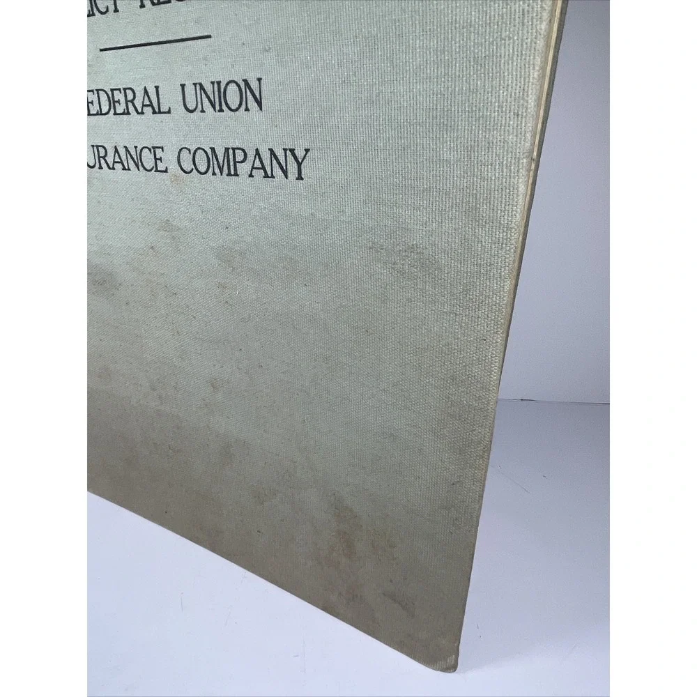 Vtg 1940s Federal Union Insurance Company Policy Register Book Ephemera Office